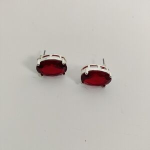 Classic Red Gemstone Silver Stud Earrings Party Cocktail